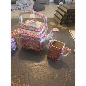 Mason's Vista Pink Ironstone Tea Set Teapot Sugar Creamer Pitcher England